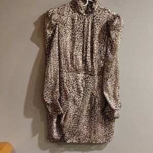 Aqua Women's Xlg Leopard Print Long Sleeve Lined Knee Length Dress